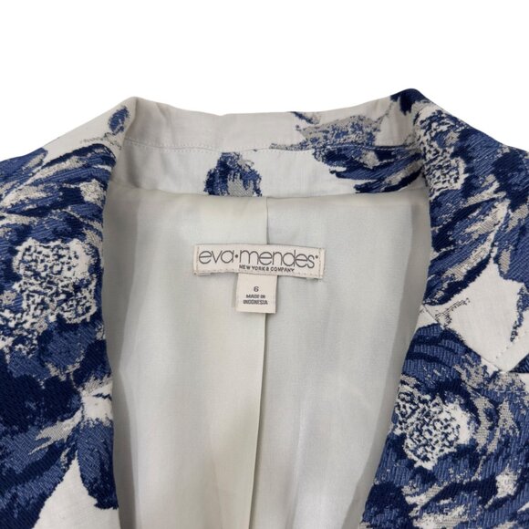 Eva Mendes Floral Blazer SZ 6 & Pencil Skirt SZ 0 Suit Set Off White/Blue/ Lined - Picture 2 of 16